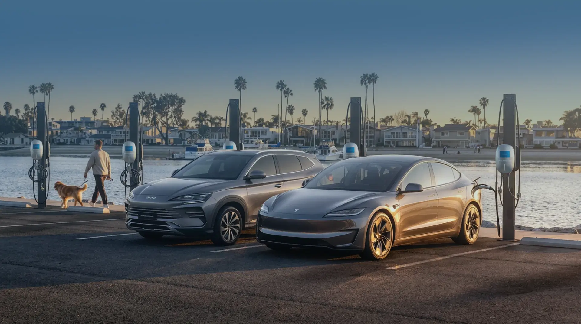 Electric vehicle charging at a modern station